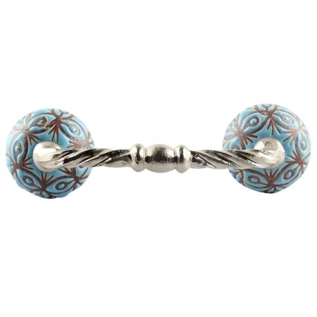 Etched Ceramic Cut Floral Bridge Handle in Turquoise